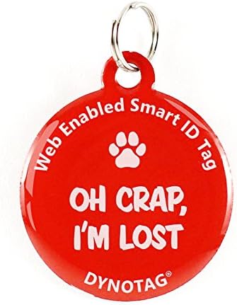 Dynotag Web Enabled Super Pet ID Smart Tag. Deluxe Coated Steel, with DynoIQ & Lifetime Recovery Service. Fun Series Red"Oh Crap, Im Lost"
