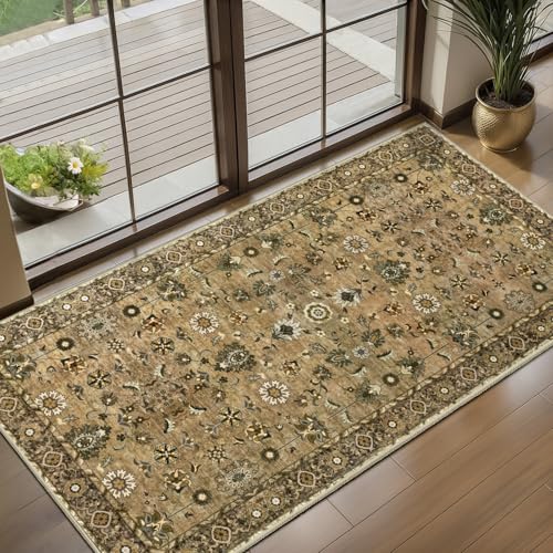 Brown 2x4 Runner Washable Rugs for Entryway, Non Slip Small Area Rug