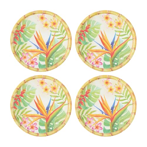 UP UPware Bird of Paradise Melamine Round Dessert Plates, Small Serving Plates, for Appetizer, Snacks, and Side Dishes, Multicolor, 6 Inch, Set of 4