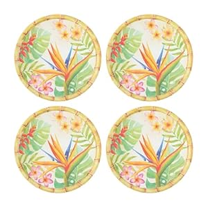 UPware Bird of Paradise Melamine Round Dessert Plates, Small Serving Plates, for Appetizer, Snacks, and Side Dishes, Multicolor, 6 Inch, Set of 4