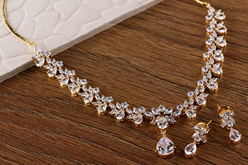 Image of Swasti Jewels Gold Plated CZ Necklace and Earrings Set for Women