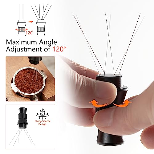 Ikape Spaceship Espresso Wdt Tools, Adjustable Espresso Stirrer For Barista, Needles Espresso Distributor Tool With Magnetic Stand, Coffee Wdt Tool Comes With 12 Extra 0.4Mm & 0.25Mm Needles(Black) #TOP1