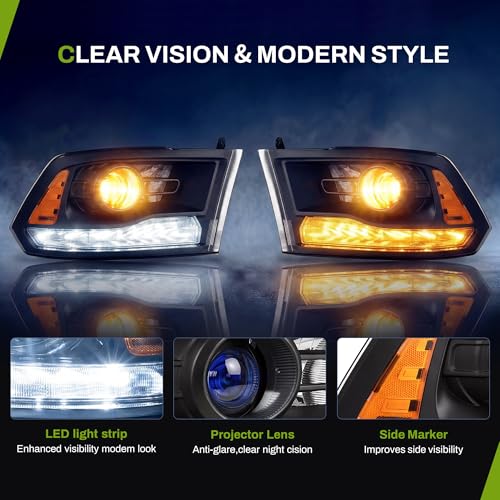 AUTOSAVER88 LED DRL Headlight Assembly kit Compatible with 2009-2018 Dodge Ram 1500/2010-2018 Ram 2500 3500 Clear Lens Black Housing Amber Reflector Headlamp Replacement by AUTOSAVER88 - Used condition - Image 3