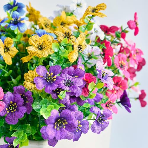 Image of Artificial Flowers Bunch Daisy with Eucalyptus Leaves - Fake Plants for Outdoor & Indoor Decoration (12 Bundles, Multicolor)