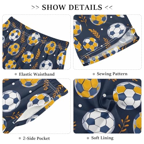ALAZA Football Orange Leaf Soccer Pajama Shorts Elastic Waist Casual Sleep Shorts with Pockets Size 6-143