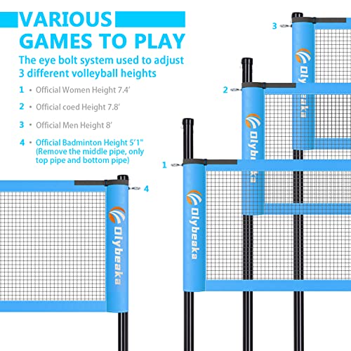 Olybeaka Outdoor Volleyball Badminton Combo Set With Net, Anti-Sagging Design, 4 Badminton Rackets, 3 Birdies And Pu Volleyball For Backyard Lawn Beach #TOP4