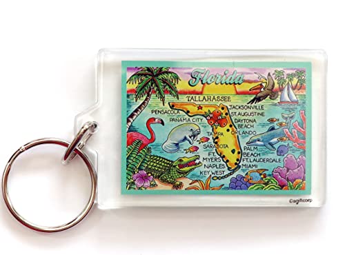 Florida Map Acrylic Rectangular Souvenir Keychain 2.5