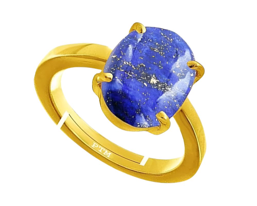 PTM Natural Lapis Lazuli 3.25 to 10.25 Ratti or 3.00 to 9.50 Carat Astrological Certified Gemstone Panchdhatu/5 Metals Gold Plated Adjustable Ring for Men Women