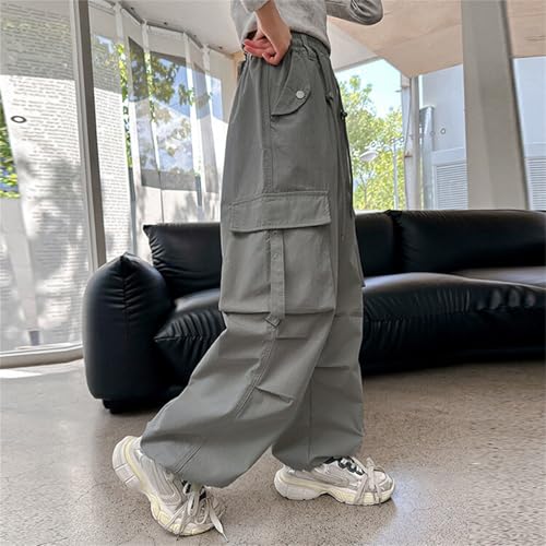 Girls&Women High Waist Parachute Pants Y2k Cargo Trousers with Pockets Parachute Pants Girls Uniform Pants2