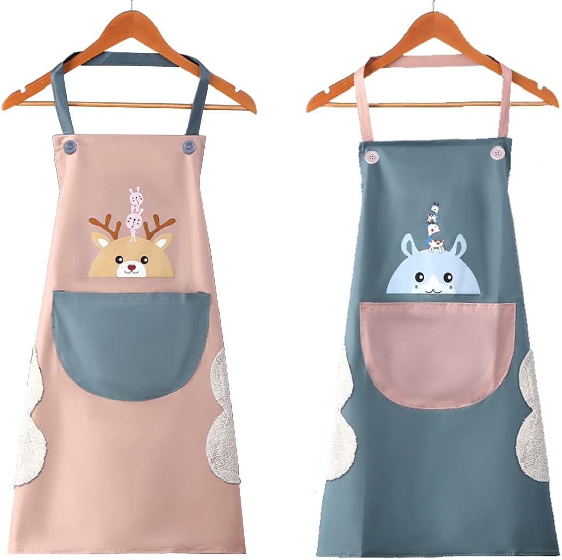 ALMEKAQUZ 2 Pack Adjustable Bib Apron Waterdrop Resistant with 2 Pockets Cooking Kitchen Aprons for Women Men Chef