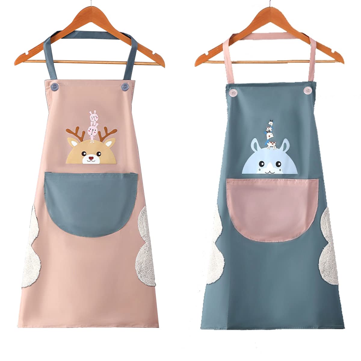 ALMEKAQUZ2 Pack Adjustable Bib Apron Waterdrop Resistant with 2 Pockets Cooking Kitchen Aprons for Women Men Chef