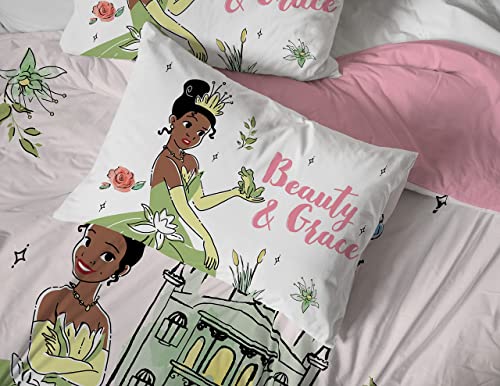 Image of Disney Princess Tiana Full Comforter Set 7 Piece Kids Bedding, Pink | Bed in a Bag, Comforter Sheets Shams Pillowcases, Soft Microfiber, Machine Washable, Girls Gift