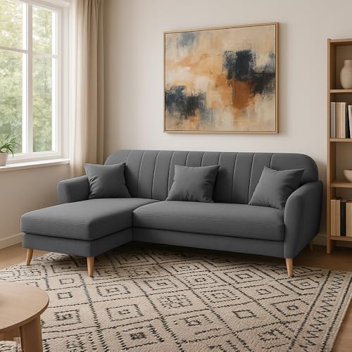 Image of Atticus LHS 4 Seater L Shape Sofa Set for Living Room (Black Fabric) Premium Fabric Sofa Set