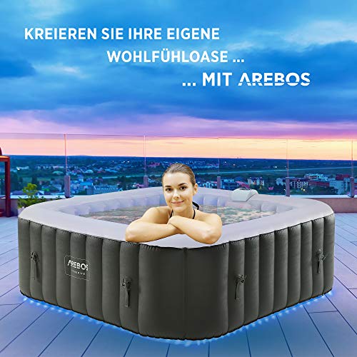 Arebos Spa Whirlpool 2400 W | automatisch aufblasbar | In- & Outdoor Spa Pool | 6 Personen | 185x185 cm | LED… – Bild 3