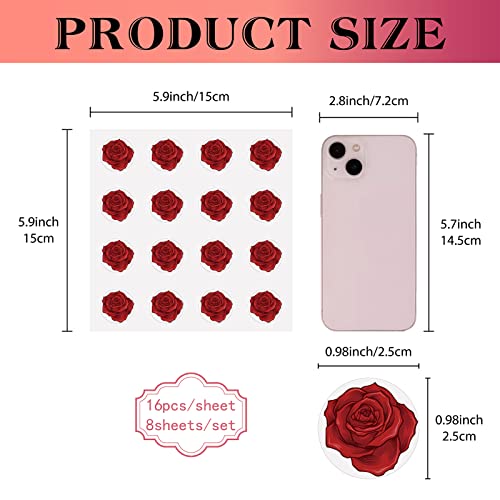 CREATCABIN 128Pcs Red Roses Stickers Flower Vinyl Decal Waterproof Planner Stickers for Water Bottle Laptop Phone Party Invitation Card Scrapbooking Envelope Craft DIY Decorations 1 Inch - Image 2
