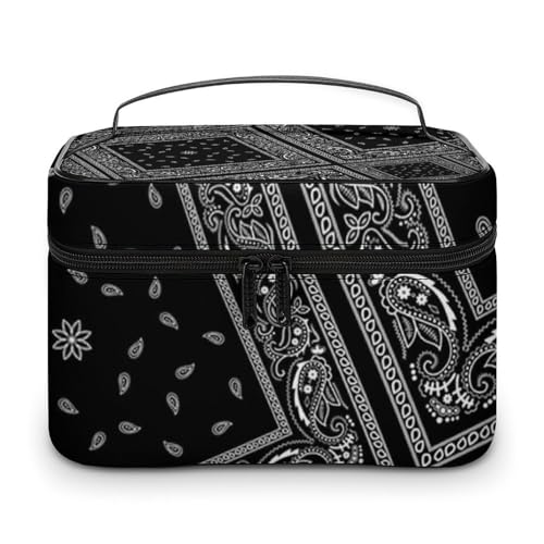 メイクボックス コスメ収納 大容量 黒 バンダナ エスニック柄 化粧ポーチ 化粧品入れ メイク収納ケース 軽量 持ち運び アクセサリー 小物入れ おしゃれ 旅行 出張用 プレゼント