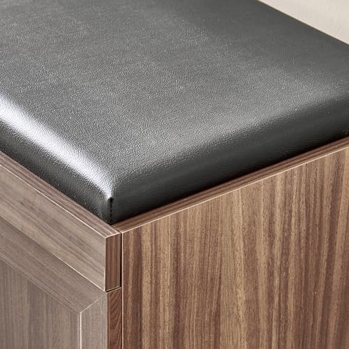 Image of Home Centre | Helios Alton Shoe Cabinet | 12 Pairs, Cushioned Seat | Engineered Wood | Walnut | 1 Year Warranty