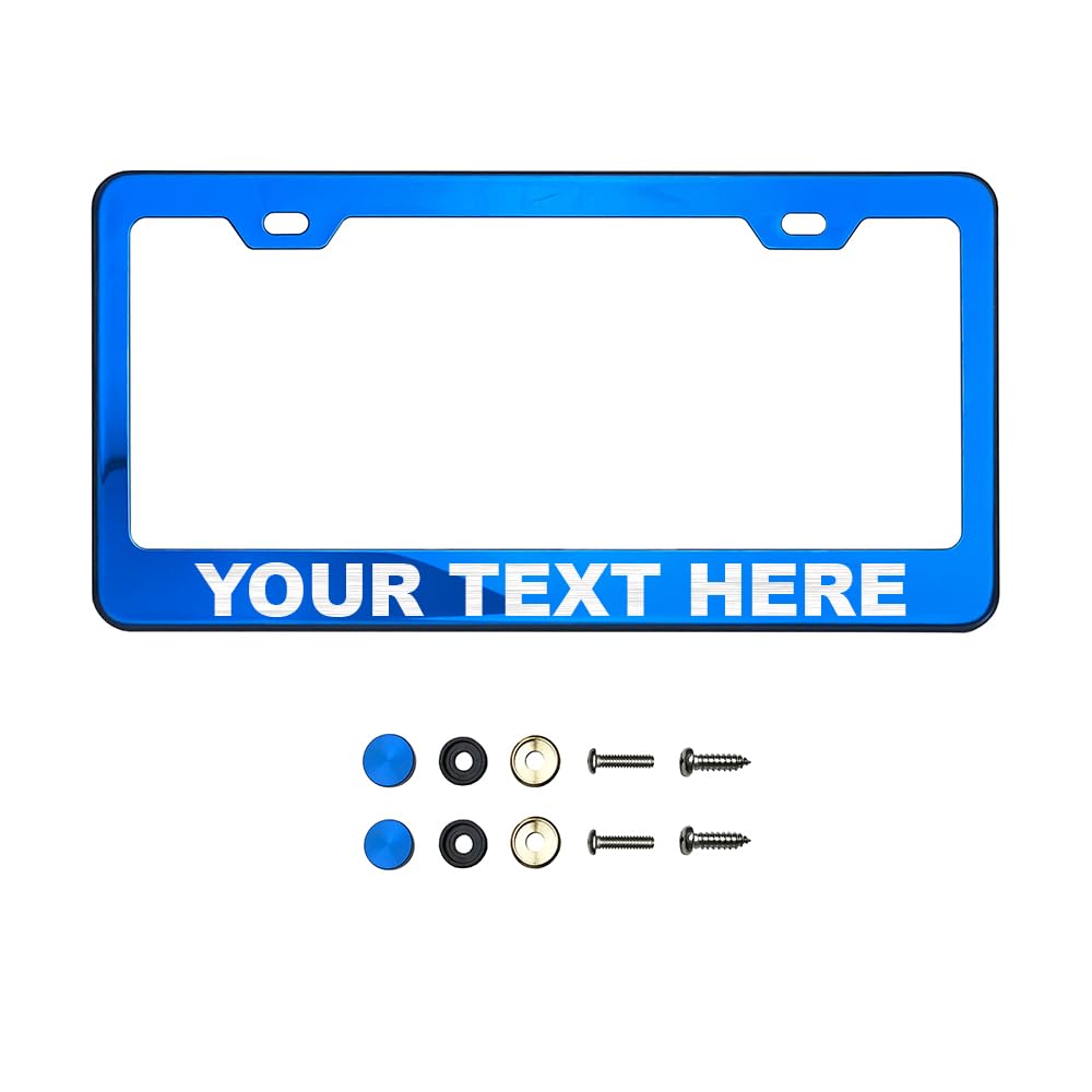 Customize Iridescent Neo Chrome T304 Stainless Steel License Plate Frame 8K Mirror Polish Finish, Rust-Resistant, Slim Design, Universal Fit, Includes Screw Caps, Washers &amp; Screws (Blue Chrome)