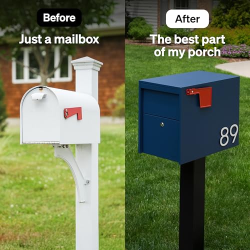 Image of Adoorn Lockable Post Mount Mailboxes for Outside - Large Anti-Theft Locking Mailbox for Packages and Letters - Weatherproof Construction - Durable Steel - 15.5 inch H x 12 inch W x 18.5 inch D - Navy