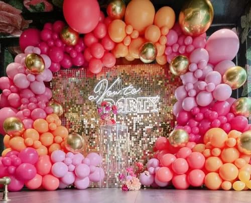 Image of Pink and Orange Balloon Arch Kit, ADOINBY 161Pcs Hot Pink Orange Metallic Gold Latex Balloon Garland kit, 18 12 10 5 Inch Different Size Balloons for Birthday Baby Shower Wedding Party Decorations