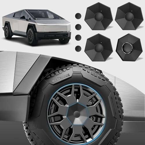 LOWEEY Cybertruck Wheel Center Caps, 4Pcs Full Coverage Hub Caps for Tesla Cybertruck Accessories, Black