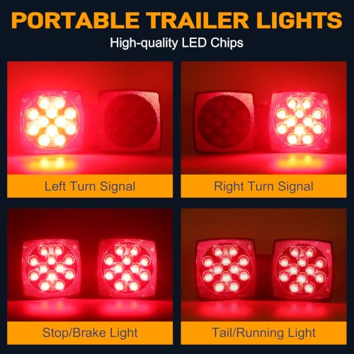 Image of Magnetic Wireless LED Submersible Tail Lights, Wireless Trailer Lights for Towing, Rechargeable Portable LED Stop Turn Tail Lights Kit for Truck Trailers, Caravans, Campers, RVs, Vans, Boats