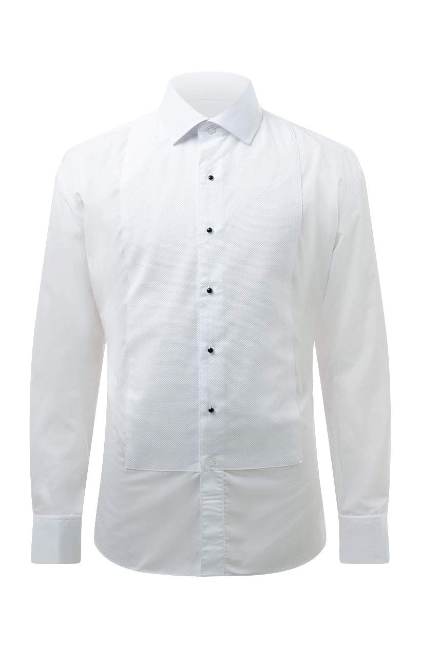 Dobell Mens White Marcella Evening Dress Shirt Regular Fit Standard Collar Stud Button Front-20