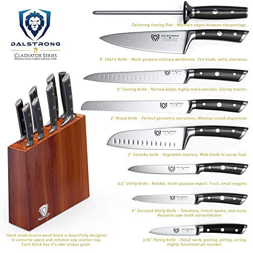 The Gladiator Series Elite 8-Piece Knife Block Set Bundle With The Gladiator Series Elite 4-Piece Serrated Steak Knife Set #TOP2