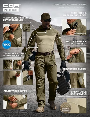 Image of CQR Men's Tactical Combat Shirt, 1 /4 Zip Long Sleeve Breathable Military BDU Training Top for Shooting, Hunting, Range Use