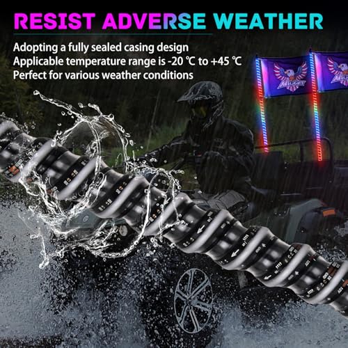 Image of Nilight LED Whip Light 1 PC 3FT COB RGB Lighted Antenna Whips with Spring Base Remote & App Control DIY Chasing Patterns for Can-am Offroad ATV UTV RZR Polaris Dune Buggy 4-Wheeler Truck