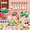 150Pcs Kitchen Playset, Toddlers Pretend Cooking Cookware Accessories, Food, Picnic Blanket, Fruits, Veges, 2Pack Shopping Storage Basket, Dessert and Prop Money, Gift for Kids (Pink) #1