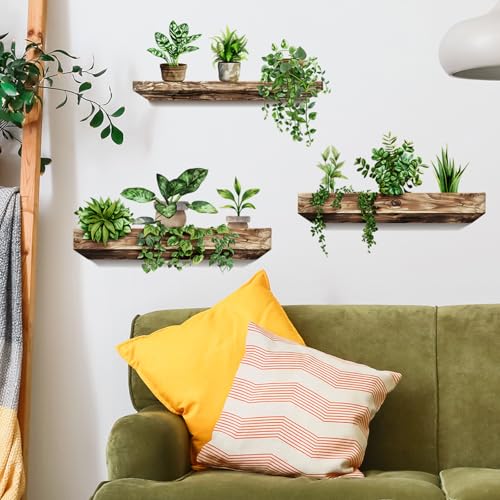 Image of Green Plants Wall Stickers 3D Bonsai Tropical Betterfly Creative Vinyl Peel and Stick Removable Wall Art for Living Room Bedroom Home Office (Green Plant 3)