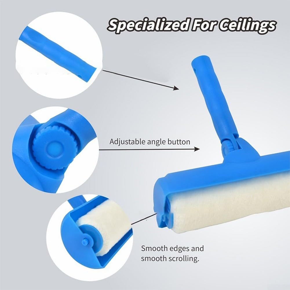 Juego de rodillos de pintura de 45 cm con barra telescópica de hasta 160 cm, rollo de microfibra para pared y techo, para protección contra salpicaduras, bandeja de pintura con ruedas, juego completo
