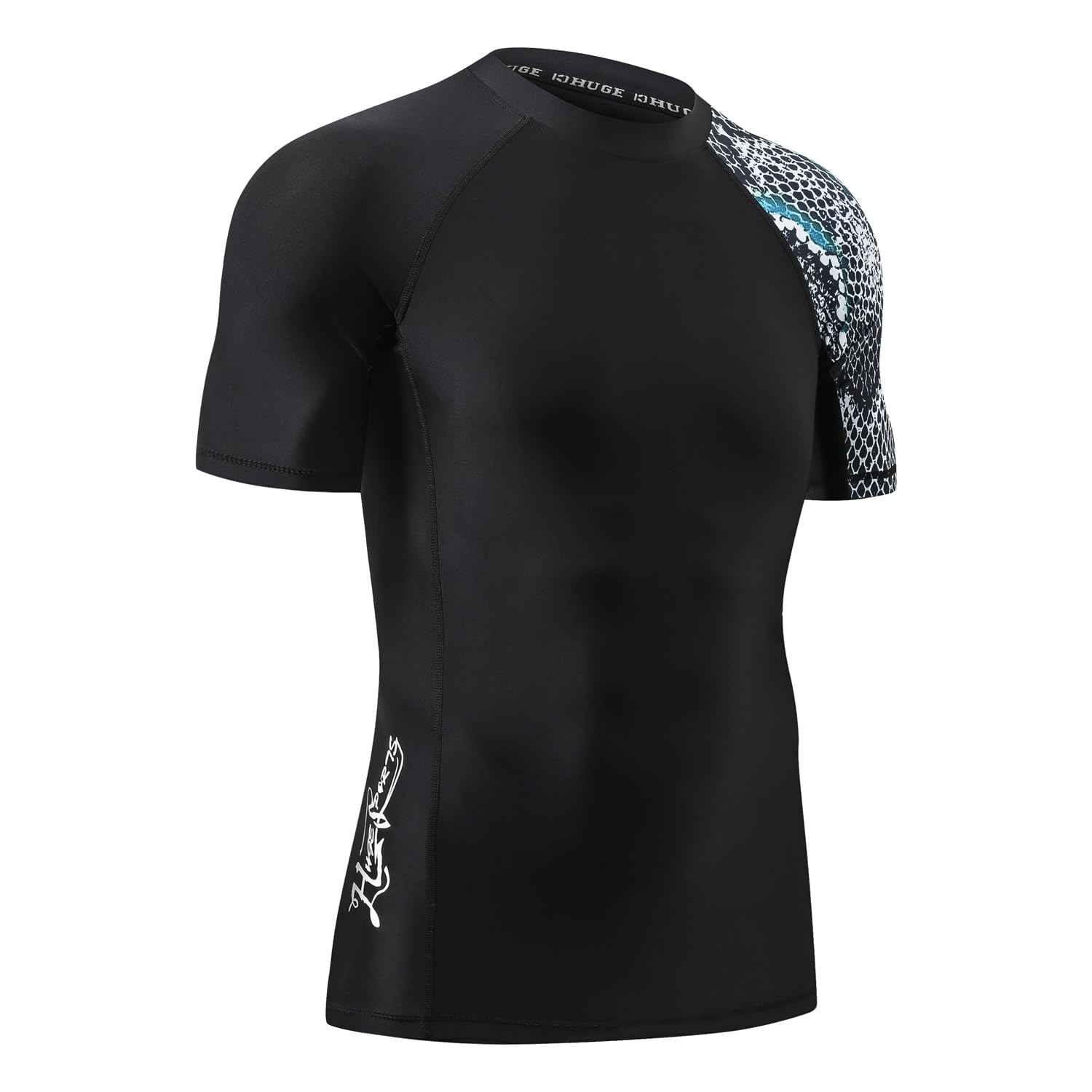 HUGE SPORTS Rashguard Homme Haute de Combinaison en Tissu très élastique spéciale Manches Courtes Protection Solaire UV (UPF) 50+