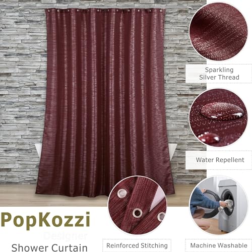 Red Glitter Shower Curtain: Burgundy Sparkle Bling Shiny Metallic Shimmer Shower Curtain for Bathroom - Image 2