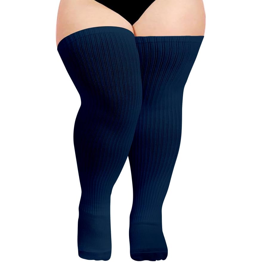 Image of Moon Wood Plus Size Thigh High Socks for Thick Thighs- Womens Knit Cotton Extra Long Over the Knee High Socks Leg Warmer
