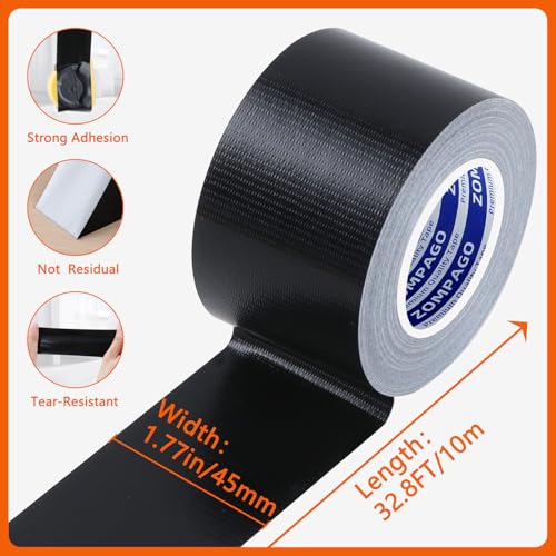 Image of ZOMPAGO Weather Stripping Tape Door Window Seal Black Tape,1.8in x 33 FT | Strong adhesive, soundproof, dustproof, waterproof, windproof, durable seal strip, fits door frames gap blocking