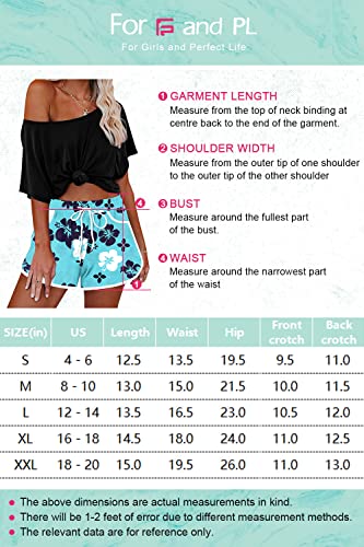 Women's Printed Elastic Waistband Beach Shorts Summer Causal Sports Boardshort Drawstring Navy Floral L #TOP5