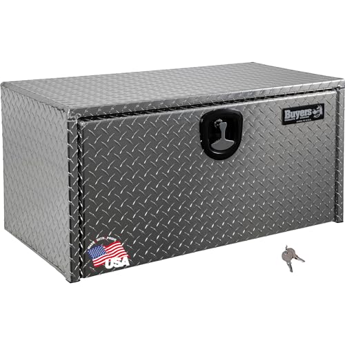 Image of Buyers Products 1705102 Diamond Tread Aluminum Underbody Truck Tool Box, 18 x 18 x 14, Made in USA, .100 in. Thick, Corrosion-Resistant, Locking Compression Latch - Secure Storage for Work Trucks