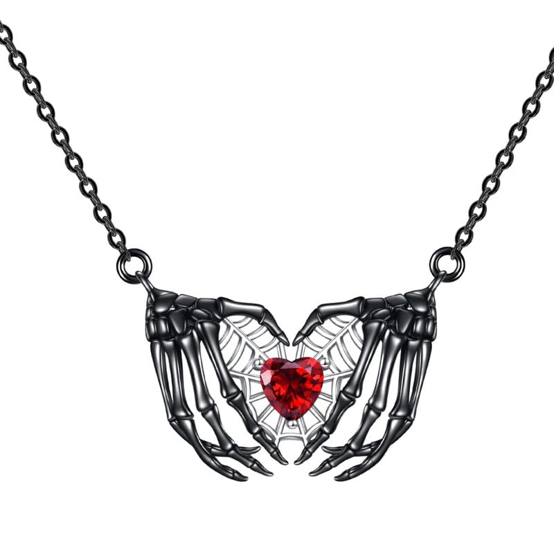 Skull Hands Holding Heart Pendant Necklace Punk Style Diamond Clavicle Chain-image-1