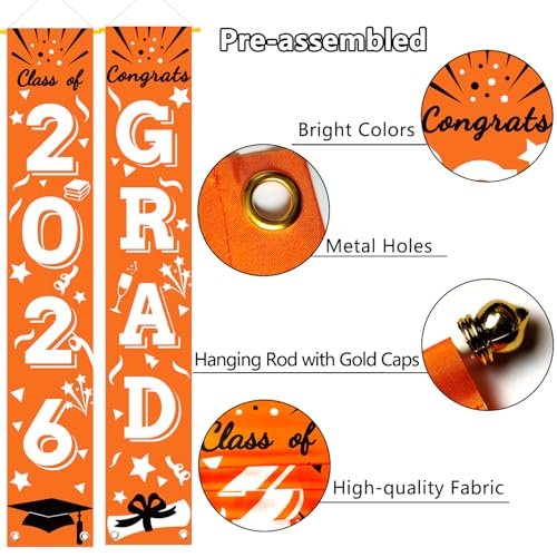 Image of Graduation Porch Banner Class Sign Congrats Grad Hanging Flags High School College University Party Decoration For Front Door Outdoor Orange