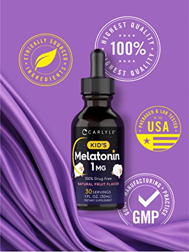 Kids Melatonin Liquid | 1 Fl Oz | Two Pack | Natural Fruit Flavor | Drug Free | By Carlyle #TOP4
