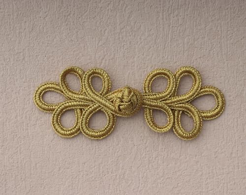 Ruwado 5 Pairs Chinese Knots Frog Buttons Closure Sewing Fasteners Polyester Vintage Closure for Sweater Cloak Coats Scarf Cardigan Costumes Outfit Crafting Cheongsam (Gold)