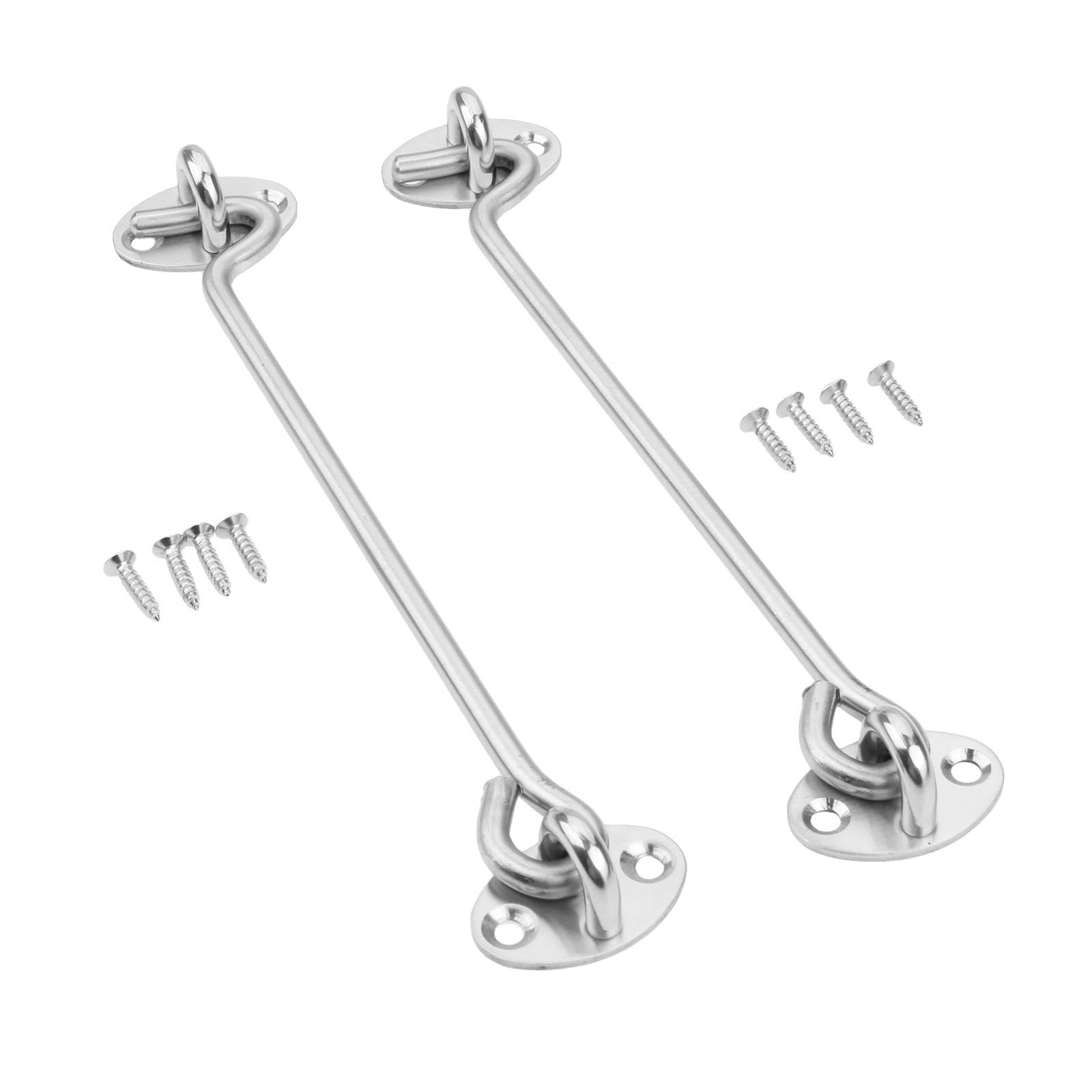 Liozdmd 14 Inch Home Furnishings 2Pcs Cabin Patio Door Hook And Eye Stainless Steel Cabinet Latches For Gate Window Closet Shed Hardware Catch Silent Holder(14 Inch)