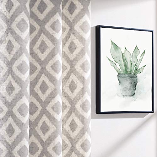 Jinchan Linen Curtains For Living Room Geometric Ogee Patterns Design Grommet Top Light Filtering Window Treatment Set 2 Panels 84 Inches Long Grey On Beige #TOP4