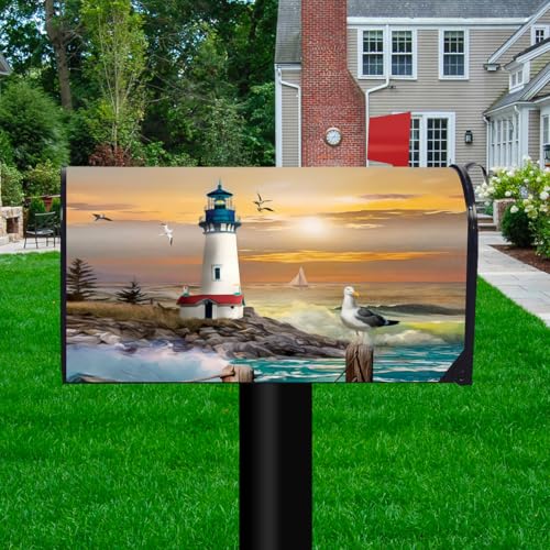 Image of Briarwood Lane Sunset Lighthouse Summer Large Oversized Mailbox Cover