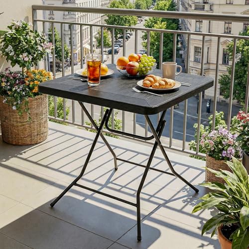 Gartentisch Holz-Optik, Klapptisch, Klein Esstisch 80x80x74cm, Balkontisch...