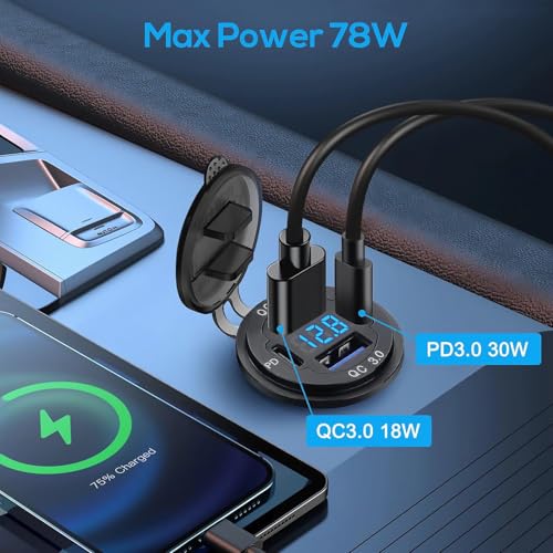Chargeur voiture 30W résout la panne de batterie avec 4 ports double USB Type-C et indicateur LED - 2