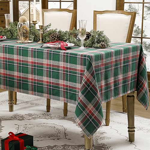 Romanstile Christmas Checkered Tablecloth Rectangle - 54 x 80 Inch - Green Buffalo Plaid Cotton Flannel Table Cloths, Xmas Winter Stain Resistant Washable Table Cover for Holiday/Party/Dining Decor – Image 3