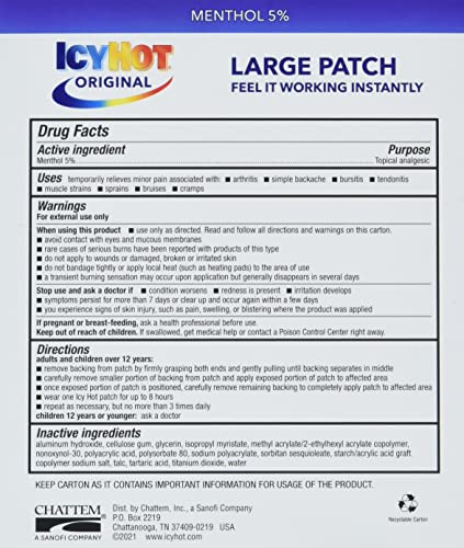 Icy Hot Original Medicated Pain Relief Patch, Large, 5 Count #TOP1